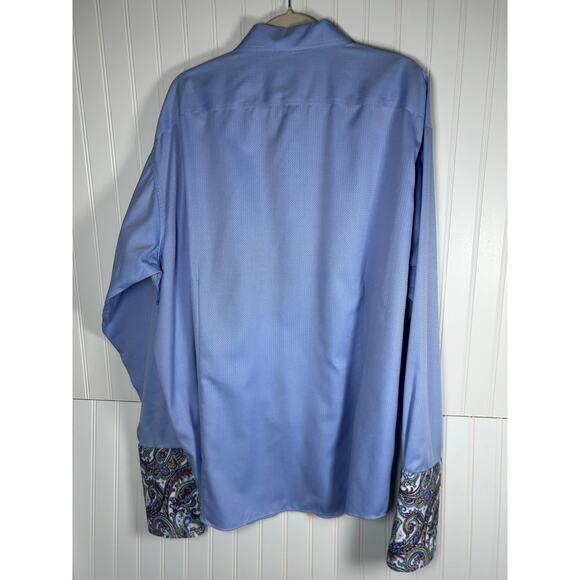 Egara Long Sleeve Flip Cuff Non-Iron Shirt Blue White Check Mens Size 2X 181/2 - Picture 2 of 11